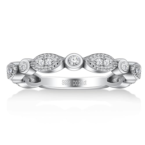 Ladylike Moissanite Wedding Band Milgrain Marquise Half Eternity Ring 925 Sterling Silver Band D Color VVS1 Lab Created Half Eternity Stackable Rings for Women