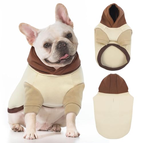 MORVIGIVE Dog Hoodie Medium Size Dog - Khaki, Medium- Dog Hoodie with Harness Hole, Stylish Fall Sweatshirt, Pullover Sweatshirt for Jack Russell, Miniature Schnauzer