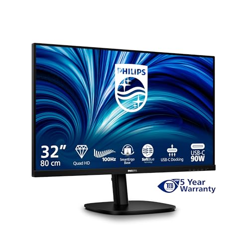 Philips 32B2U3601 Da 31,5 Pollici Wqhd Monitor, 100 Hz, Pannello Ips, Gtg 4 Ms, Sincronizzazione Adattiva, Regolazione Dell'Altezza, Altoparlanti, (25