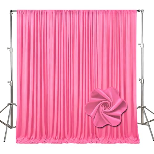 Image of 10ft x 10ft Deep Pink Backdrop Curtains for Parties, Polyester Fabric Backdrop Drapes with Rod Pockets for Weddings, Birthday, Halloween, Photography, Christmas Party Background Curtain, 2 Panels