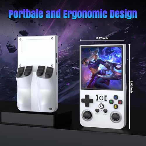 Image of R36MAX Retro Handheld Game Console, 128GB Retro Gaming Console with 4.0 Inch Screen, Portable Video Game Consoles with 4000mAh Battery and Multiple Emulators (128GB-White)