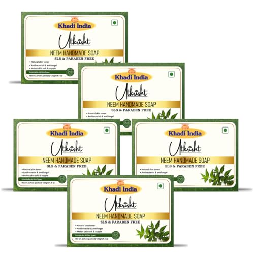 Image of Khadi Neem Handmade Bathing Soap Bar 125g (Pack of 5) | Natural & Herbal | Deep Cleansing for Glowing Skin | Removes Dirt & Excess Oil | For Itchy, Red, & Irritated Skin | All Skin Types