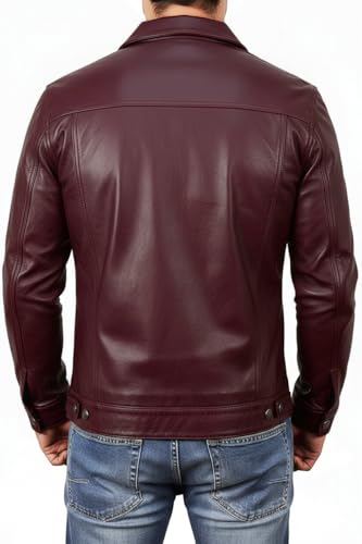 Image of Leather Trucker Jacket Men - Real Lambskin Shirt Style Vintage Fashion Mens Leather Jacket