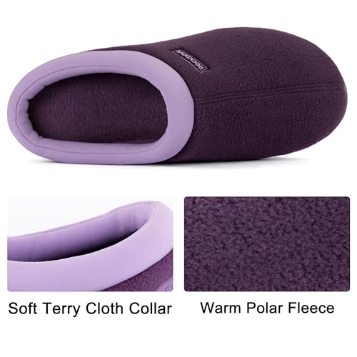 RockDove Women's Polar Fleece Two-Tone Memory Foam House Slipper with Anti-Slip Sole, Size 11-12 US Women, Eggplant3