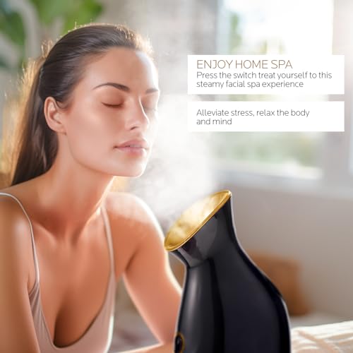 Image of Colorfarm Facial Steamer Nano Ionic: Face Steamer Home Spa Kit Deep Cleaning Unclogs Pores Sinuses Inhaler with 8 Skin Care Tools - Relaxing Self Care Skincare Beauty Gifts for Women (Black Gold)