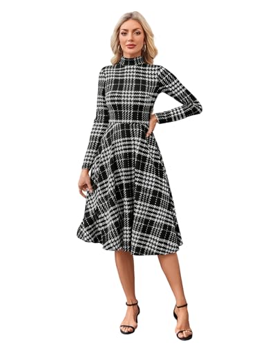 Image of Floerns Women's High Neck Plaid Fit and Flare Midi Dress