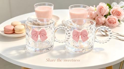 Set de 2 tazas de vidrio con moño y asa perlada 300 ml miniatura 5