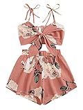 SweatyRocks Women's 2 Piece Spaghetti Strap Knot Front Crop Cami Top with Shorts Set Pink M