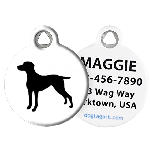Dog Tag Art Weimaraner Silhouette Personalized Pet ID Tag for Dogs, Silent Polymer Coated Nametag with Customized Identifcation Information - Small .875
