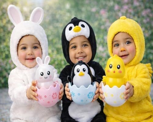 Image of Roly Poly Push and Shake Baby Tumbler Toys 2 Pcs Set Penguin Chick Bunny Wobbler Self-Balancing Rattle Educational Sensory Development Toys for Infants and Toddlers