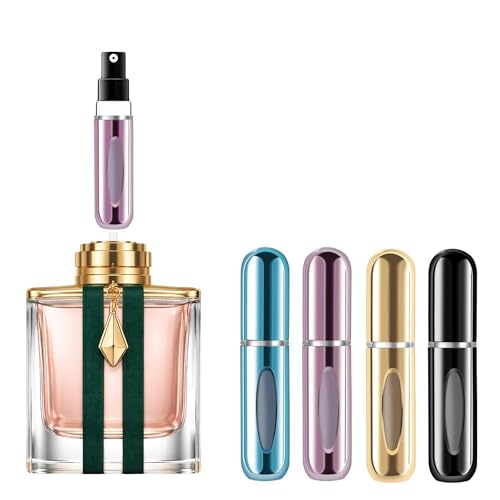 4 Pcs Refillable Perfume Atomizer, Travel Perfume Bottle Refillable and Leak-Proof, Portable Empty Cologne Atomizer, Mini Refillable Perfume Bottle for Pocket, Easy to Refill Decant Sprayer (10 ml)