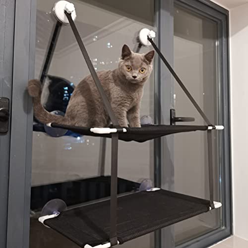 Yuciya Hängematte für Katzen Fensterplätze Katze Fenster Katzenbett Bis zu 10kg Fensterliege Katzen Betten Stabiler Weiche Matten,Doppelt Cover