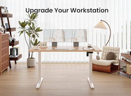 BANTI 48 × 24 Inches Standing Desk, Ergonomic, Electric Height Adjustable, Sit and Stand Up, Computer Office Desk with Splice Board, White Frame/Maple Top - Image 4
