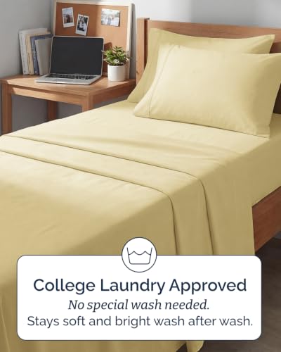 Image of Twin XL 4 Piece Sheet Set - College Dorm Room Essentials - Butter Yellow