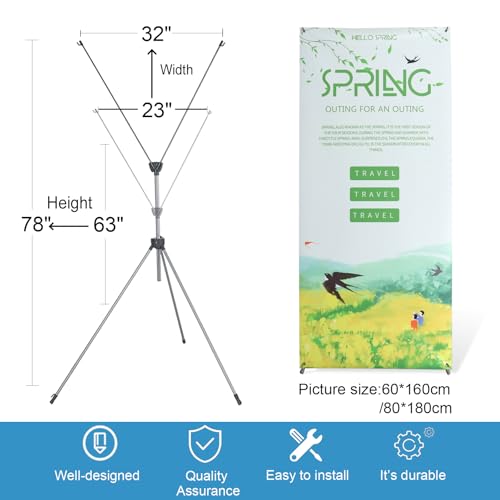 2 Pack X Frame Banner Stand Fits Any Banner Adjustable Size 23\"X63\" to 32\"X78\" with Portable Retractable Carrying Bag, Customize Stand for Trade Show Exhibition Market and Store Display, Silver