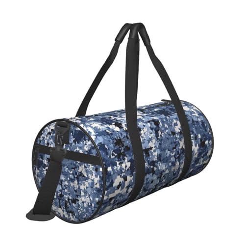 Camouflage Blue Camo Travel Duffel Bag Shoes Compartment Foldable Lightweight Yoga Gym Sports Bag3