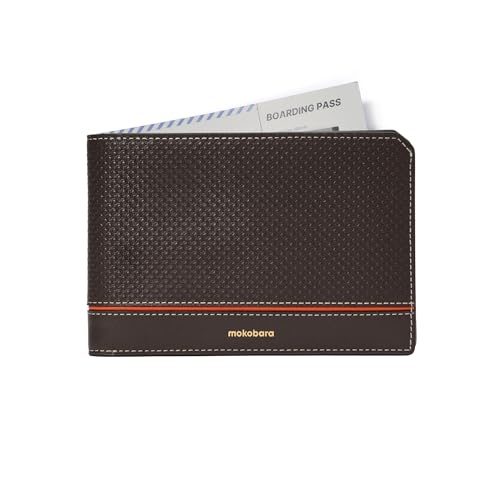 Image of MOKOBARA Stash Travel Bifold Wallet Gift for Men | Geometric Textured | Genuine Leather | RFID Protected | Fits Boarding Pass | Fits Internation Currency | SIM and Ejector Pin Slot | Ka-Ching (Brown)