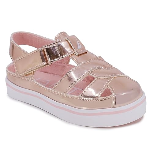 Nautica Toddler Sandals – Water Sport Closed-Toe Summer Shoes for Boys & Girls with Adjustable Straps,Mikkel Girls-Rose Gold-7