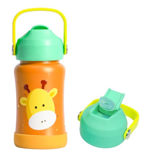 Image of rabitat Steel Play Kids Stainless Steel Water Bottle 450ml | 2 Year Warranty | Leakproof Sipper | Soft Silicone Spout, Flip-Lock Cap & Handle | BPA-Free 18 /8 SS | Anti-Skid Base | Little Boss