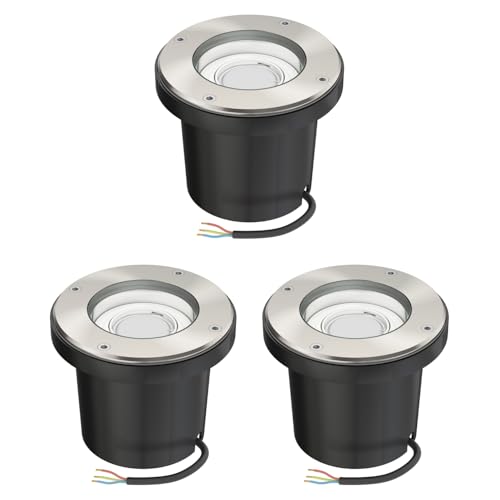 ledscom.de 3 Stück Boden-Einbauleuchte BOFU für außen schwenkbar Edelstahl IP67 150mm Ø inkl. GU10 LED Lampe 630lm warmweiß