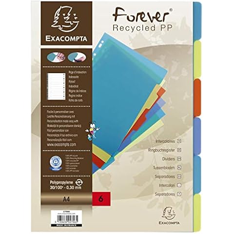 Exacompta 100% Recycled A4 Dividers - 6 Parts Cover
