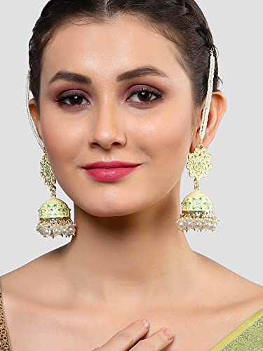 Image of Karatcart Gold Plated Pearl Beaded Kundan Kaanchain Earrings for Women