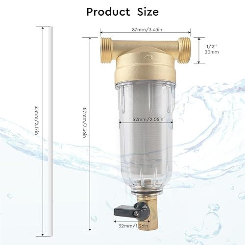 SWAWIS Wiederverwendbare Ausspülbarer Feinfilter, Spin-Down-Sediment-Wasserfilter, Wasserfilter Gartenschlauch, Eisenfilter für Brunnenwasser, Wasserhahn Wasserfilter Wasser(1/2’’ Male Thread)