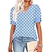 Womens Polka Dot Print Puff Sleeve Short Sleeve Tops V Neck Casual Cute Shirts Casual Fashion Trendy Workout Blouse Womens Workout Tops Light Blue M