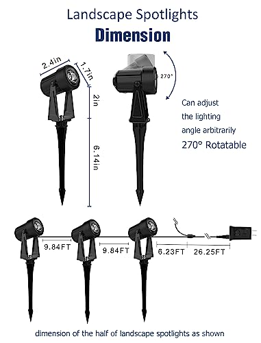 Globelit 3W Spot Lights Outdoor 27V Low Voltage Landscape Lighting Kit Transformer Ip65 Waterproof Garden Lights Warm White Outdoor Lights/Lighting For Yard House Walkway Driveway Pool Patio 6 Pack #TOP4