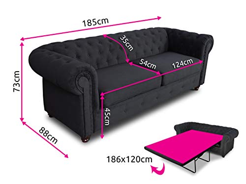 Schlafsofa Chesterfield Asti Bis 2-Sitzer, Sofa mit Schlaffunktion, Couch 2-er, Couchgarnitur, Sofagarnitur, Holzfüße, Glamour (Dunkelgrün (Velvet 78)) – Bild 3