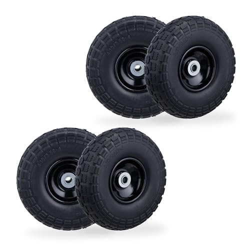 Relaxdays 4X Sackkarrenrad, pannensichere Vollgummireifen, 4.10/3.50-4", Stahlfelge, bis 150 kg, 260x85 mm, schwarz
