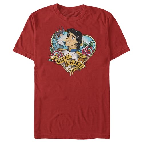 Mens The Little Mermaid Prince Eric Great Catch Tattoo T-Shirt - Red - Large