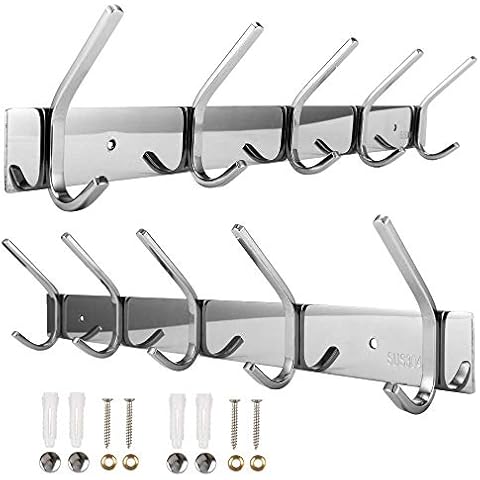 Dosenstek Coat Hook Rack Wall Mount SUS-304 Stainless Steel Hanger Heavy Duty Clothes Hat Holder 10 Hooks (2 Silver) Cover