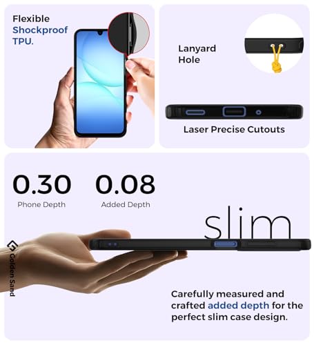 Image of Golden Sand Rugged Frosted Back Cover Case for Samsung Galaxy A17 5G, Samsung Galaxy M17 5G - Semi Transparent,Shockproof, Slim Profile, Matte Grip (Black, TPU+PC)