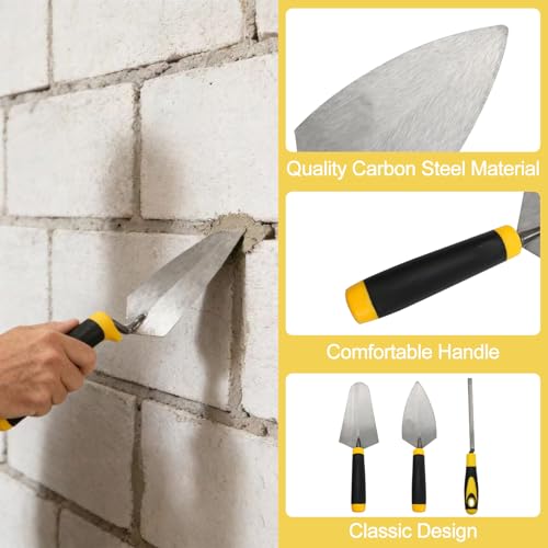 WRENYZK 3 Pcs Masonry Tool Set, 6\" Gauging Trowel Pointing Trowel Set with Soft Grip, Masonry Hand Tools for Brickwork, Blockwork, Stonework, Masonry