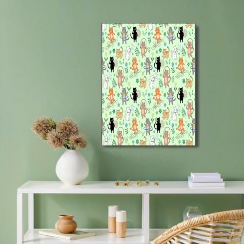 Toile chat jouant vert menthe impression haute définition GDJSMIN 60x90 cm
