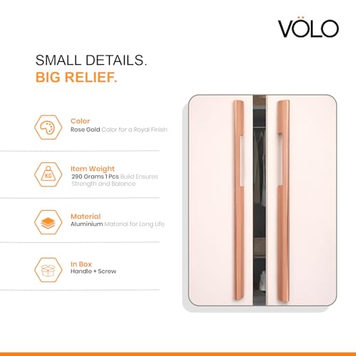 Image of VOLO Wardrobe and Cabinet Pull Handle - Versatile Handles for Wardrobes, Drawers, Sliding Closets, and Doors in Kitchens, Offices, and Bedrooms (SAC-35) (Rose Gold, 450MM (18 Inch)) Pack of 1