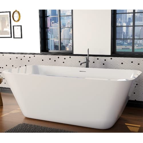 Image of 67 inch Lucite Acrylic Freestanding Bathtub, Trapezoidal Shape Contemporary Soaking Tub with Toe-tap Chrome Center Drain, Slotted Overflow, cUPC Certified, Glossy White