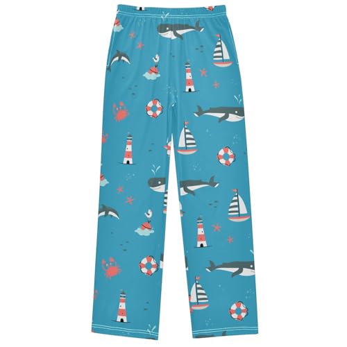 Boy's Pants Lovely Sea Creatures Blue Jogger Pants Elastic Waist Long Bottoms Trousers with Pockets 6-14Y