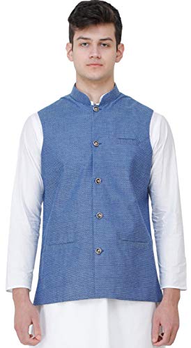 Gilet bleu Exotic India en taille 52 avec poches avant pratiques