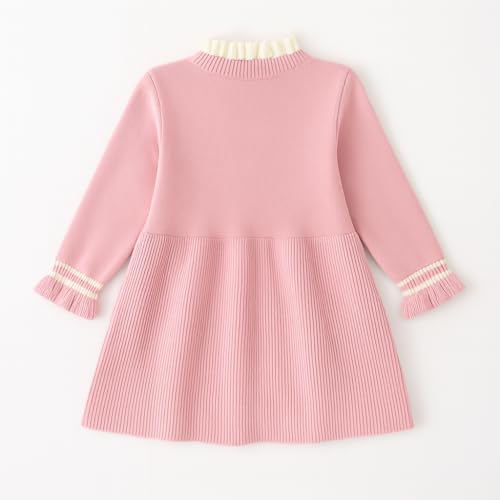 Image of Bold N Elegant Girls Winter Woolen Sweater Dress with Ruffles & Bow | Full Sleeve Woolen Warm Dress for Infant Toddler Baby Girls