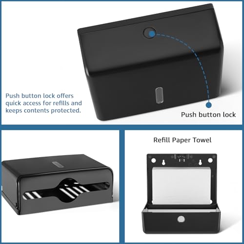 Image of Amazon Basics Wall-Mounted Multifold Paper Towel Dispenser | ABS Plastic | Black | 25.3L x 19.5Hx 9.1D cm