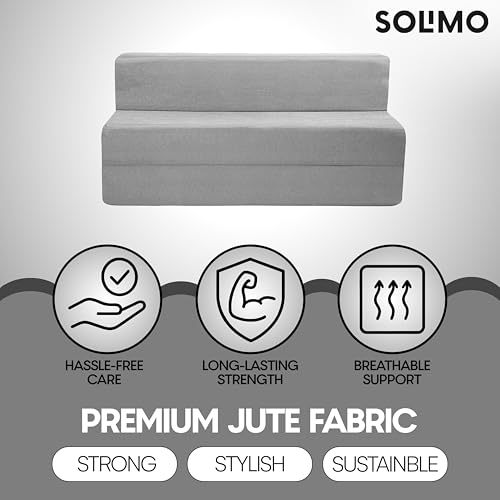 Image of Amazon Brand - Solimo 3 Seater 5 * 6 Jute Fabric Washable Cover Sofa Cum Bed 3 Seater Double Foam Fold Out Sofa Cum Bed (Finish Color - Light Grey Delivery Condition - Pre-Assembled)