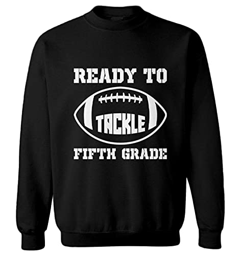 Ready To Tackle Fifth Grade - Football Youth Fleece Crewneck Sweater (Black, Small (Youth))