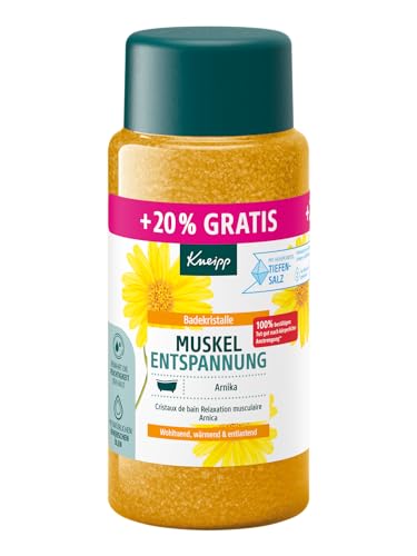Kneipp Cristales de baño para relajación muscular, tamaño especial, con sal profunda natural y con extracto de árnica y aceites esenciales de Cabreuva, romero y Pinus, edición limitada, 720 g