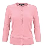 YEMAK Women's Knit Cardigan Sweater – 3/4 Sleeve Crewneck Basic Classic Casual Button Down Soft...