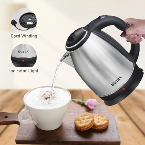 Image of BALTRA Electric Kettle 1.8 L Supreme | 1350 Watt Stainless Steel Body with Auto Shut Off Feature Used for Boiling | Hot Water Kettle 360 Power Base Cool Touch Handle Ketley I 2 Year Warranty