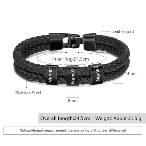 Personalized Fathers Bracelet with Names Custom Name Engraved Mens Braided Leather Bracelets for Men Christmas Birthday Gifts for Dad Husband Grandpa Boyfriend2