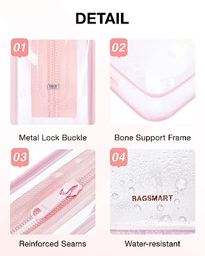 Image of BAGSMART Clear Toiletry Bag 2-Pack TSA Approved Water-Repellent, Pink | Carry on Travel Accessories Bag, Airport Airline Quart Size Bags for Women Men, Makeup Cosmetic Bag
