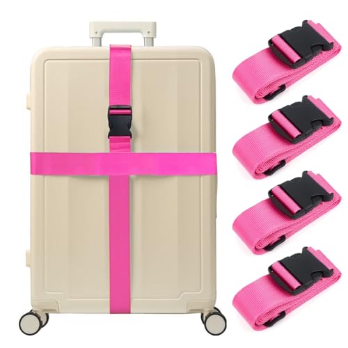 Image of 4PCS Luggage Straps for Suitcases & 2PCS Tags Set for Easy Identification,Travel Accessories for Safety,Luggage Strap for Travel Suitcase & Bag Closure,Rose Red